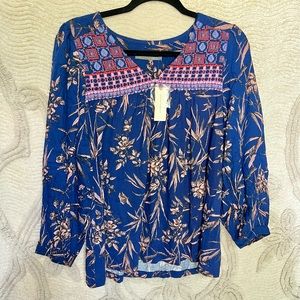 Anthropologie Blue and Pink Floral Boho Top - Perfect for Summer! NWT